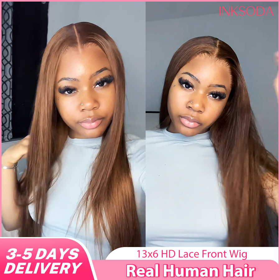 Lace Front Wig - باروكة شعر بشري مستقيمة بلون بني
